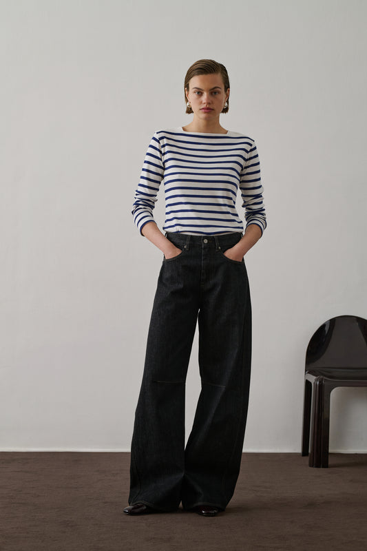 Tee-Shirt Katy - Blanc/Bleu - Coton - Femme